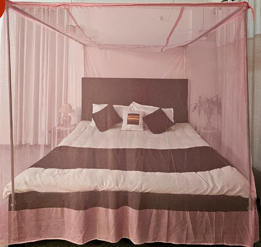 (323) EMBOSSED Luxury Mosquito Net for Double to King Size Bed Canopy | Camping Screen House | Finest Mesh – 300 Holes per Square Inch, 2 Entries, Pink, King Bed (7x8)