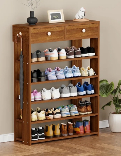 Lukzer SR-001 5-Tier Shoe Rack with Storage Drawers | Engineered Wood Shoe Stand & Organizer | Freestanding Entryway Shoe Shelf for Home, Hallway, Bedroom | DIY Assembly (Brown Oak, 92x21x70 cm) 29% off