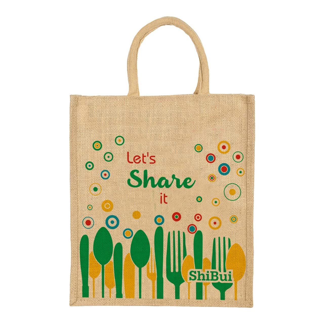 SHIBUI Eco Reusable Print Jute Cloth Carry Lunch Tiffin Bag with Zip Reinforced Handle for Men Women, Multicolour (Letshare,1)
