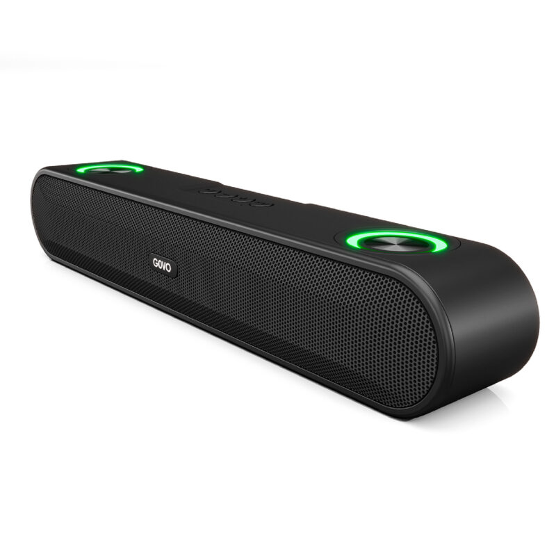 GOVO Gosurround 220 16W Bluetooth Sound Bar, 2000 Mah Battery, 2.0 Channel with 52Mm Drivers, Multicolor Led Lights with TWS, Aux, Bluetooth and USB (Platinum Black), Soundbar ! 1 Year Warranty from the Date of Purchase